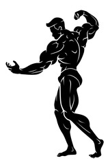 Body Builder Back Muscle Pose, Silhouette Illustration - obrazy, fototapety, plakaty
