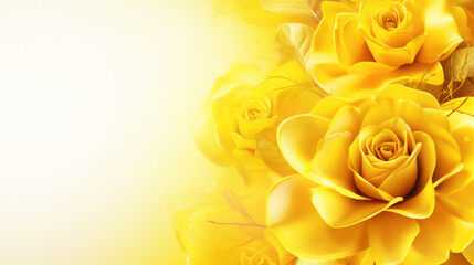 Banner with yellow rose flowers on isolated background. Postcard, card. Border frame with empty copy space for design or text. 