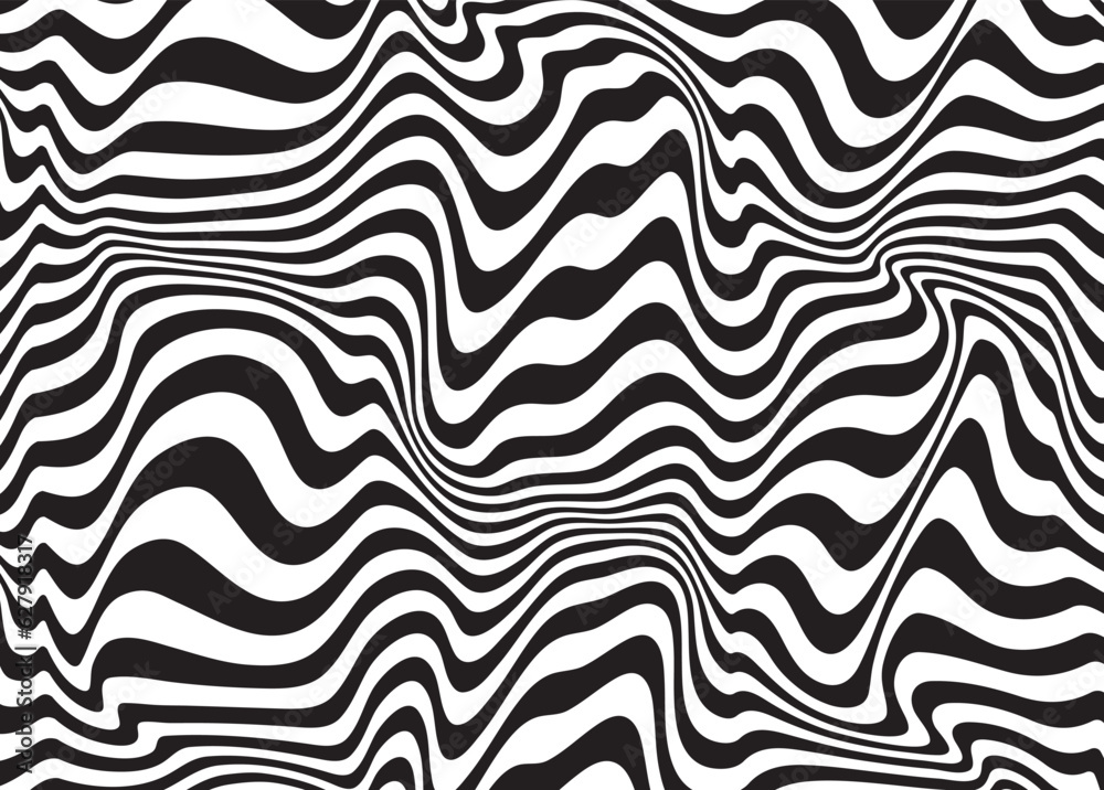 Poster Vector seamless pattern. Abstract striped texture with bold monochrome waves. Creative background with wavy blots. Decorative design with distortion effect.