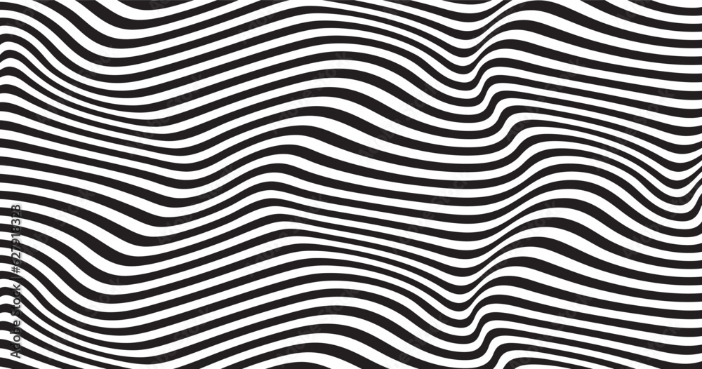 Fototapete Background with wavy lines. Twisted duo tone backgrounds. Abstract pattern from lines, halftone effect. Black and white texture. Minimalist design template for poster, banner, cover, postcard.	