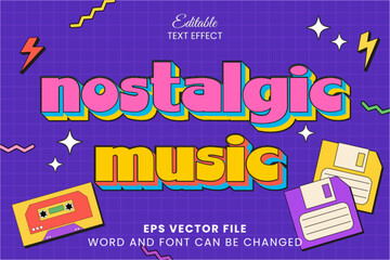 Retro nostalgic music editable vector text effect