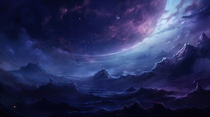Fototapeta premium A dazzling interplanetary image of a galaxy, dominated by shades of purple. Generative AI