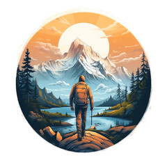 Hiker illustration on forest and mountain background