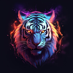Gamer tiger logo on neon background