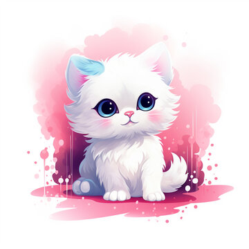 Cute Kitten On Abstract Pink Background