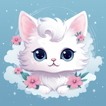 Adorable kitten illustration abstract on flower background