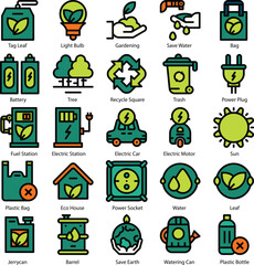 ecological icon set, vector environment, energy sign and symbol concept on white background by Rasamastudio