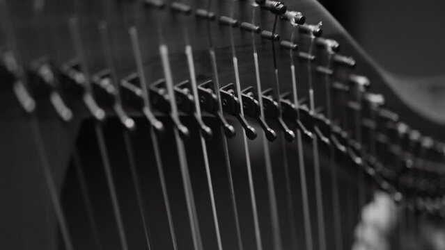 Woman Playing Harp in Black and White and Slow Motion