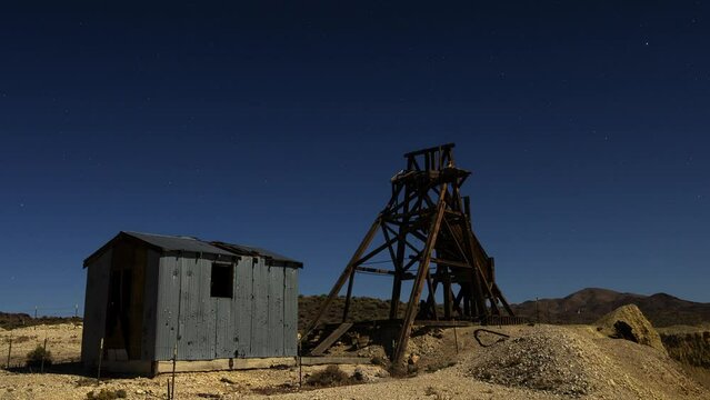 Moon Light Time Lapse with Stars at Abandoned Mine in Nevada Desert