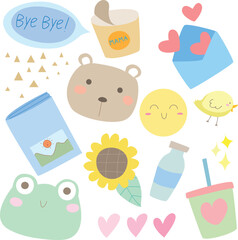 Hand draw doodle set fashion patch badges for sticker , postcard , invitation . vector illustration for kids