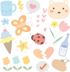 Hand draw doodle set fashion patch badges for sticker , postcard , invitation . vector illustration for kids