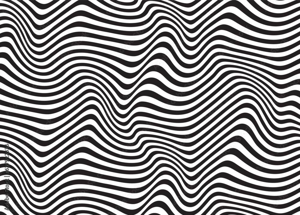 Fototapete Background with wavy lines. Twisted duo tone backgrounds. Abstract pattern from lines, halftone effect. Black and white texture. Minimalist design template for poster, banner, cover, postcard.