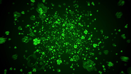 Abstract Festive Blurry Twisted Motion View Green Shiny Three Leaf Clovers Particles Sparkle Background
