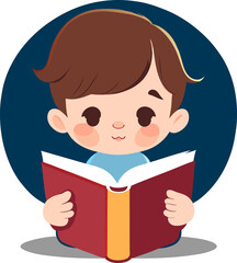 Boy reading a book. Vector illustration of a boy reading a book on a white background,  Children's education illustration.  Generative AI