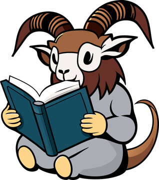 Cartoon Illustration of Cute goat Reading a Book. Vector images for library posters and book loves day.  Generative AI 