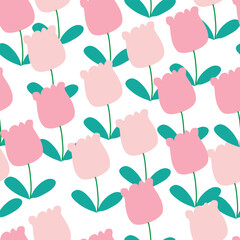 Obraz premium Seamless Pattern with Cartoon Flowers Design on Pastel Pink Background