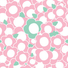 Seamless Pattern with Cartoon Flower Design on Pastel Pink Background
