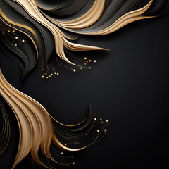 Gold black background abstract wave line for wallpaper on website. Light golden metal texture or shiny metallic gradient with Generative AI.