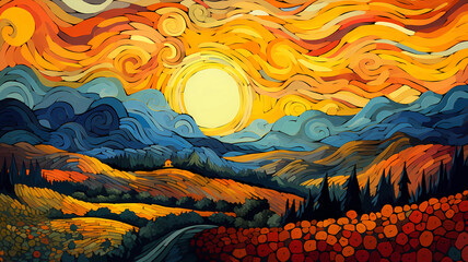 Hand-painted cartoon beautiful impressionist van Gogh painting style oil painting pattern illustration design
 - obrazy, fototapety, plakaty