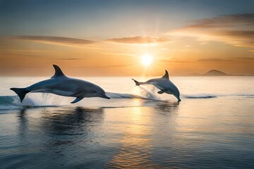 dolphin jumping out of the water in sunset generated by AI