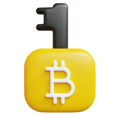 3D Bitcoin key cryptocurrency concept high quality 3d render illustration