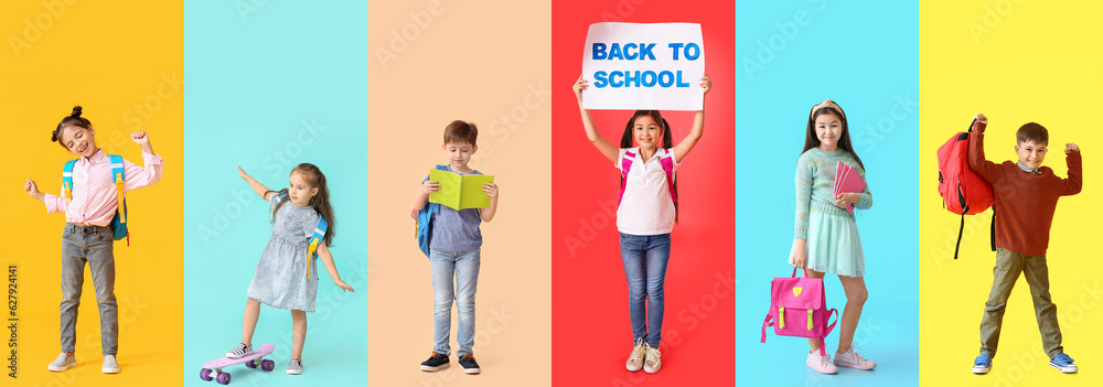 Poster Collage of little students on color background