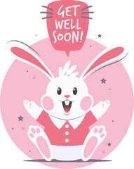 Digital png illustration of white bunny with get well soon text on transparent background