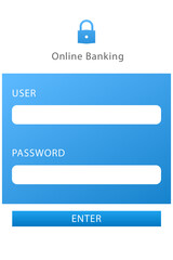 Digital png illustration of bank site with online banking text on transparent background