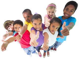 Digital png photo of group of diverse schoolchildren on transparent background