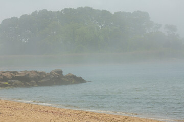 Foggy morning at Millstone Point in Niantic, Connecticut.