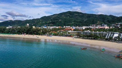 Fototapeta na wymiar Aerial view of sea front hotels and apartments in Patong beach, Phuket island, Thailand.