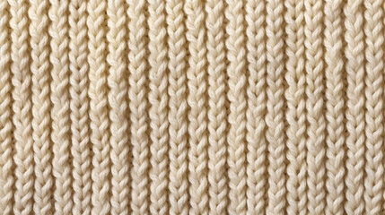 The beige pattern knitted fabric's texture becomes evident, reflecting its composition of cotton or wool.