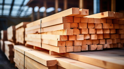 a pile of natural wooden boards awaits use in building and repair projects.