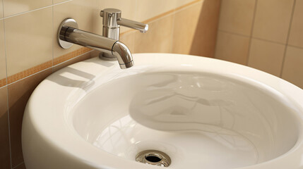 Fototapeta premium A spacious apartment features a modern wash basin in its new bathroom interior.
