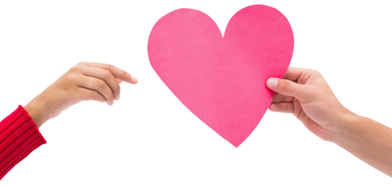 Digital png photo of two hands holding paper heart on transparent background - Powered by Adobe