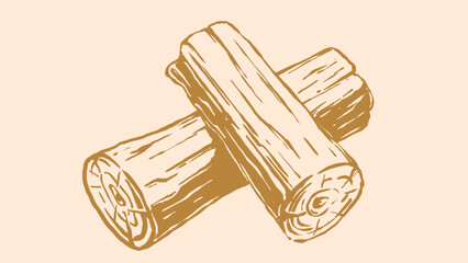 illustration of pile of firewood for a campfire. Handd-drawn illustration
