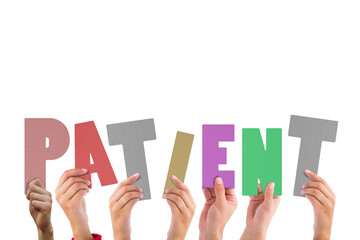Digital png colourful text about patience on transparent background