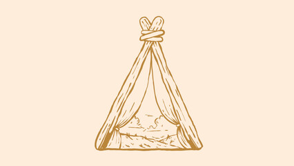 illustration of the scenery outside the tent that is very beautiful, vintage and outline