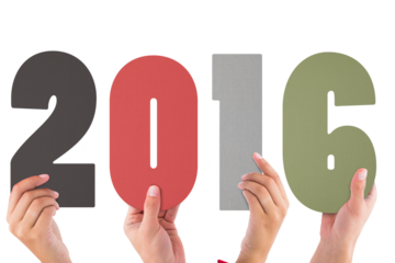 Digital png illustration of hands holding 2016 year on transparent background