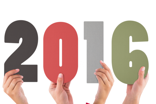 Digital png illustration of hands holding 2016 year on transparent background