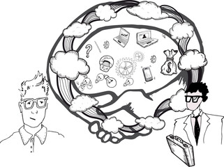 Digital png illustration of business and technology on transparent background