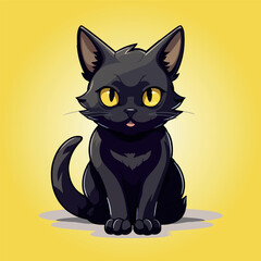 black cat halloween  cartoon vector 2d illustration design