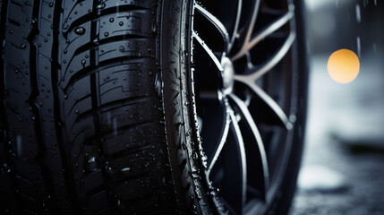 Captured in detail, the car wheel boasts a sturdy black rubber tire designed for smooth driving experience.