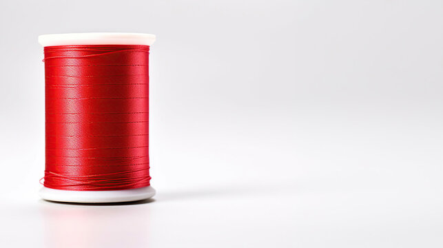A spool of red sewing thread is neatly encased in white insulation, preserving its color and usability.