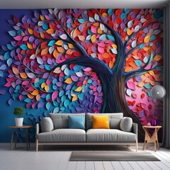 3d colorful tree with home decor, luxury 3d tree for home wall decor