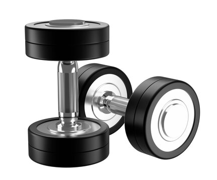 Silver Dumbbell isolated on white background.  Exercise concept. 3d illustration.