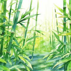 Obraz premium 水彩画風の竹やぶ Generative AI