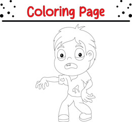 Halloween zombie coloring page for kids. Halloween celebration coloring book page illustration