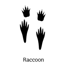 Fototapeta na wymiar Black silhouette of raccoon prints isolated on white