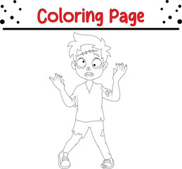 Halloween zombie coloring page for children.  Black and white vector illustration for coloring book.